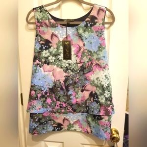 Floral Watercolor print Easy Tank, Diane Gilman NWT, PXL